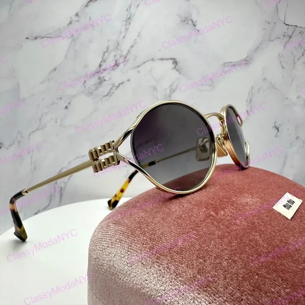 New MIU MIU Sunglasses Gold Metal Slim Frame Oval 100% Authentic Italy Gray Lens